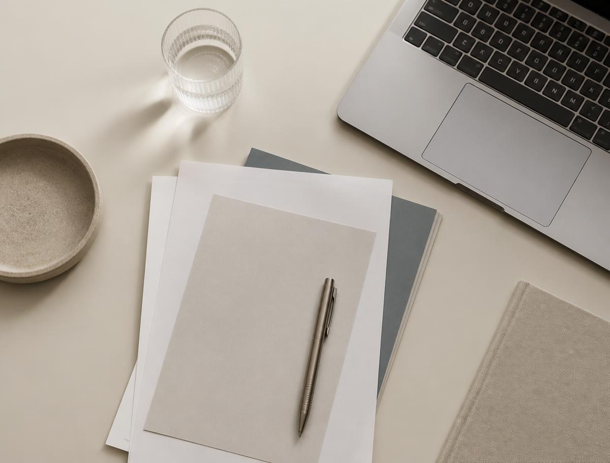 Bureau minimaliste avec documents et ordinateur portable